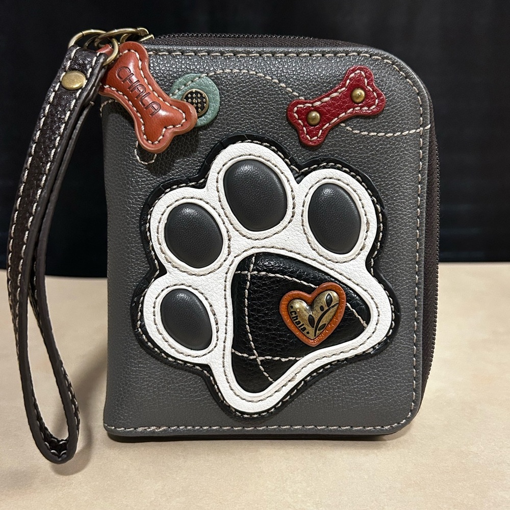 Chala Gray and Black Paw Print Wallet